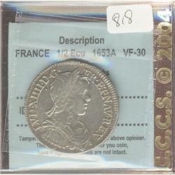 FRANCE  1/2 Ecu  1653A   CCCS VF-30, a 