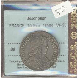 FRANCE  1/2 Ecu  1656K   CCCS VF-30, a 