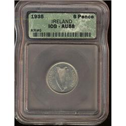 IRELAND  1935  6 Pence  KM#5  ICG AU58,