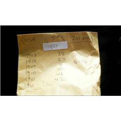 USA  Lot of 201 Liberty 5 cents; 1907