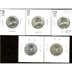 USA 25 cents;  1946 (2), 1958 (3), lot 