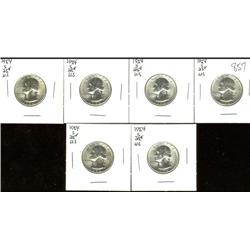 USA 25 cents  1954-S, lot of 6 pieces. 