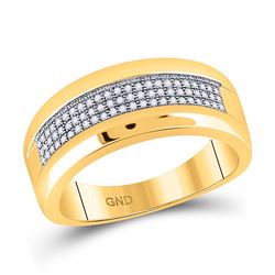 1/4 CTW Mens Round Pave-set Diamond Wedding Ring 10kt Yellow Gold - REF-30T3K