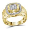 Image 1 : 3/4 CTW Mens Round Diamond Square Frame Cluster Ribbed Ring 10kt Yellow Gold - REF-69H3W