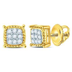 1/10 CTW Mens Round Diamond Square Milgrain Cluster Earrings 10kt Yellow Gold - REF-8H4W