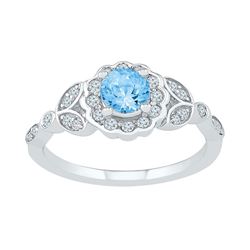 7/8 CTW Round Lab-Created Blue Topaz Solitaire Flower Ring 10kt White Gold - REF-26K3R