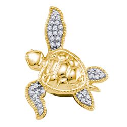 1/10 CTW Diamond Sea Turtle Tortoise Animal Shell Pendant 10kt Yellow Gold - REF-10N8Y