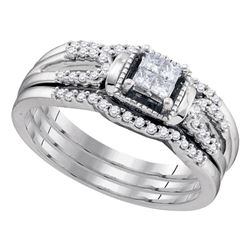 1/4 CTW Princess Diamond 3-Piece Bridal Wedding Engagement Ring 10kt White Gold - REF-27F5M