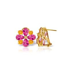 Genuine 4.85 ctw Pink Topaz & Citrine Earrings 14KT Yellow Gold - REF-59F5Z