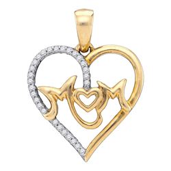 1/10 CTW Round Diamond Mom Mother Heart Pendant 10kt White Gold - REF-13T2K