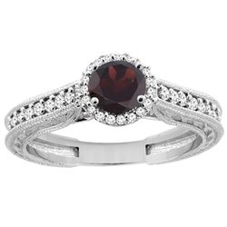 1.25 CTW Garnet & Diamond Ring 14K White Gold - REF-57F5N