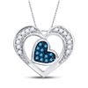 Image 1 : 1/20 CTW Round Blue Color Enhanced Diamond Heart Pendant 10kt White Gold - REF-9R6H