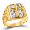 Image 1 : 1/20 CTW Mens Round Diamond Crucifix Jesus Cross Ring 10kt Yellow Gold - REF-27M5A