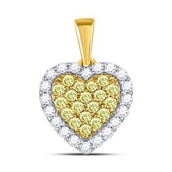 7/8 CTW Round Yellow Diamond Heart Frame Pendant 14kt Yellow Gold - REF-57X5T