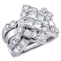 2 CTW Princess Diamond Cluster Bridal Wedding Engagement Ring 14kt White Gold - REF-222A3N