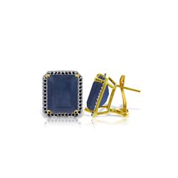 Genuine 13.2 ctw Sapphire & Black Diamond Earrings 14KT Yellow Gold - REF-191K7V