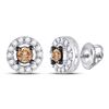 Image 1 : 3/4 CTW Brown Round Diamond Screwback Stud Earrings 10kt White Gold - REF-33N6Y