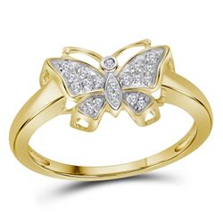 1/20 CTW Round Diamond Butterfly Bug Ring 10kt Yellow Gold - REF-11Y9X