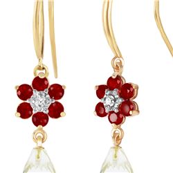 Genuine 5.51 ctw Rubies, White Topaz & Diamond Earrings 14KT Yellow Gold - REF-49R8P