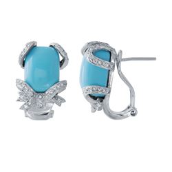 12.26 CTW Turquoise & Diamond Earrings 14K White Gold - REF-75X3R