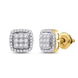 1/2 CTW Round Diamond Square Cluster Earrings 10kt Yellow Gold - REF-30Y3X