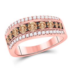 1 CTW Round Brown Diamond Contoured Ring 10kt Rose Gold - REF-69T3K