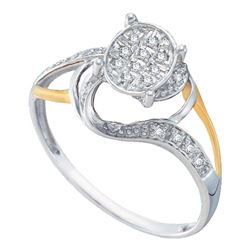 1/10 CTW Round Diamond Oval Cluster Split-shank Ring 10kt White Two-tone Gold - REF-10Y2X