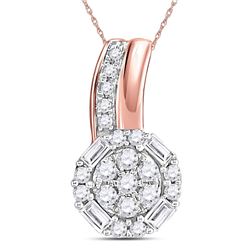 1/6 CTW Round Diamond Flower Cluster Pendant 14kt Rose Gold - REF-9X6T