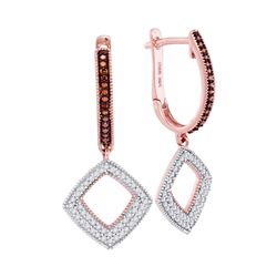 3/8 CTW Round Red Color Enhanced Diamond Square Dangle Hoop Earrings 10kt Rose Gold - REF-30M3A