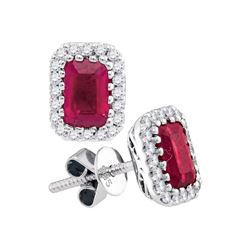 1 & 1/2 CTW Emerald-cut Ruby Diamond Stud Earrings 14kt White Gold - REF-101X9T