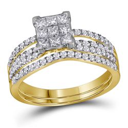 1 CTW Princess Diamond Cluster Bridal Wedding Engagement Ring 14kt Yellow Gold - REF-77A9N