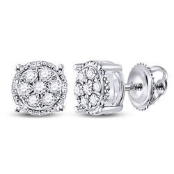 1/6 CTW Round Diamond Flower Cluster Earrings 10kt White Gold - REF-11W9F