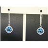 Image 1 : 18k White Gold Cushion Cut Blue Topaz Bezel Milgrain Dangle Drop Earrings