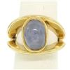 14K Yellow Gold Split Shank Bezel Cabochon Blue Star Sapphire Mens Ring