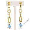 14kt Yellow Gold Briolette Cut Blue Topaz Bead Long Textured Dangle Earrings