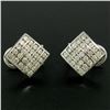 14K White Gold 1.50 ctw 50 Round Diamond Square Multi Channel Omega Back Earring