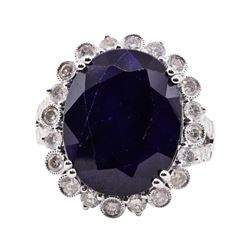 15.74 ctw Sapphire and Diamond Ring - 14KT White Gold