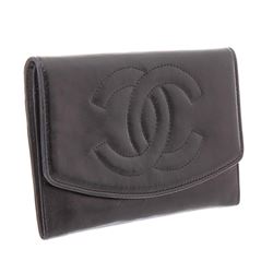 Chanel Vintage Black Leather Timeless Flap Wallet