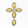 18K Gold Silver Bead Work Marquise Cross Pendant & Bezel Diamond