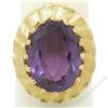 Vintage 14kt Yellow Gold Oval Synthetic Alexandrite Ring w/ Textured Halo