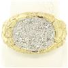 NEW Mens 14K Two Tone Gold Nugget Texture .60 ctw Oval Round Diamond Cluster Rin