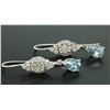 Image 3 : 18K Solid White Gold Dangle Drop Earrings w/ an Oval Diamond & Pear Aquamarine