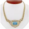 18K Gold 28.95 ctw GIA Bezel Aquamarine & Pave Diamond Chain Statement Necklace