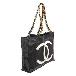 Chanel Black Canvas CC Large Tote Shoulder Bag