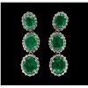 Image 1 : 9.51 ctw Emerald and Diamond Earrings - 14KT Yellow Gold