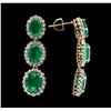 Image 2 : 9.51 ctw Emerald and Diamond Earrings - 14KT Yellow Gold