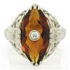 Antique Art Deco 14kt White Gold 3.06 ctw Citrine and Diamond Filigree Ring