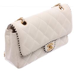 Chanel White Quilted Calfskin Leather Classic Flap Bag