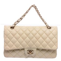 Chanel Off White Quilted Leather Medium Double Flap Bag