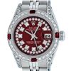 Image 2 : Rolex Ladies Stainless Steel 26MM Maroon Diamond Lugs Datejust Wristwatch